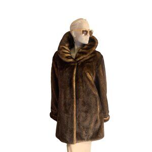 Pamela McCoy Women's Chic Brown Faux Mink Fur Winter Coat